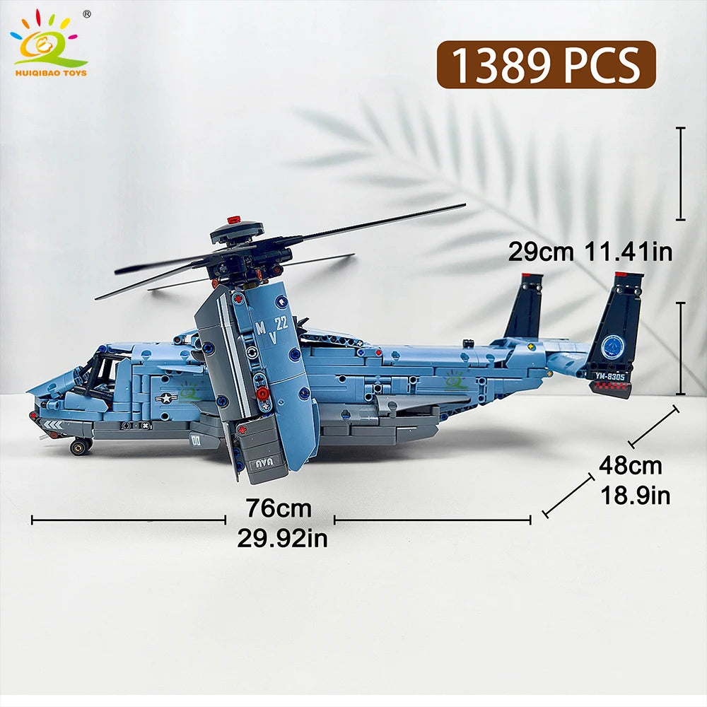 Premium Lego Compatible Building Block Set With 1389 Pieces V 22 Tiltrotor Aircraft Model For Kids And Collectors - ToylandEU