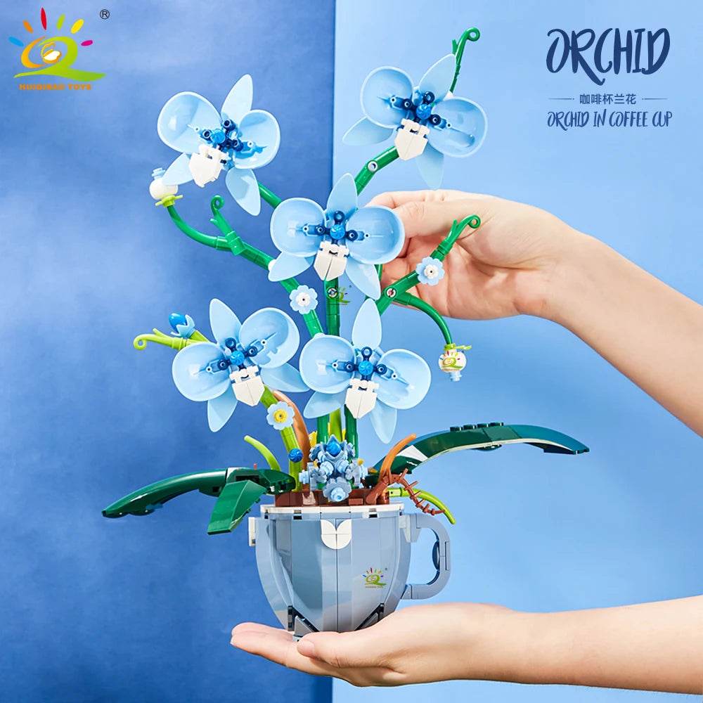 Premium Lego Compatible Building Blocks 3D Orchid Bouquet Coffee Cup Potted Decor For Home And Desk - ToylandEU