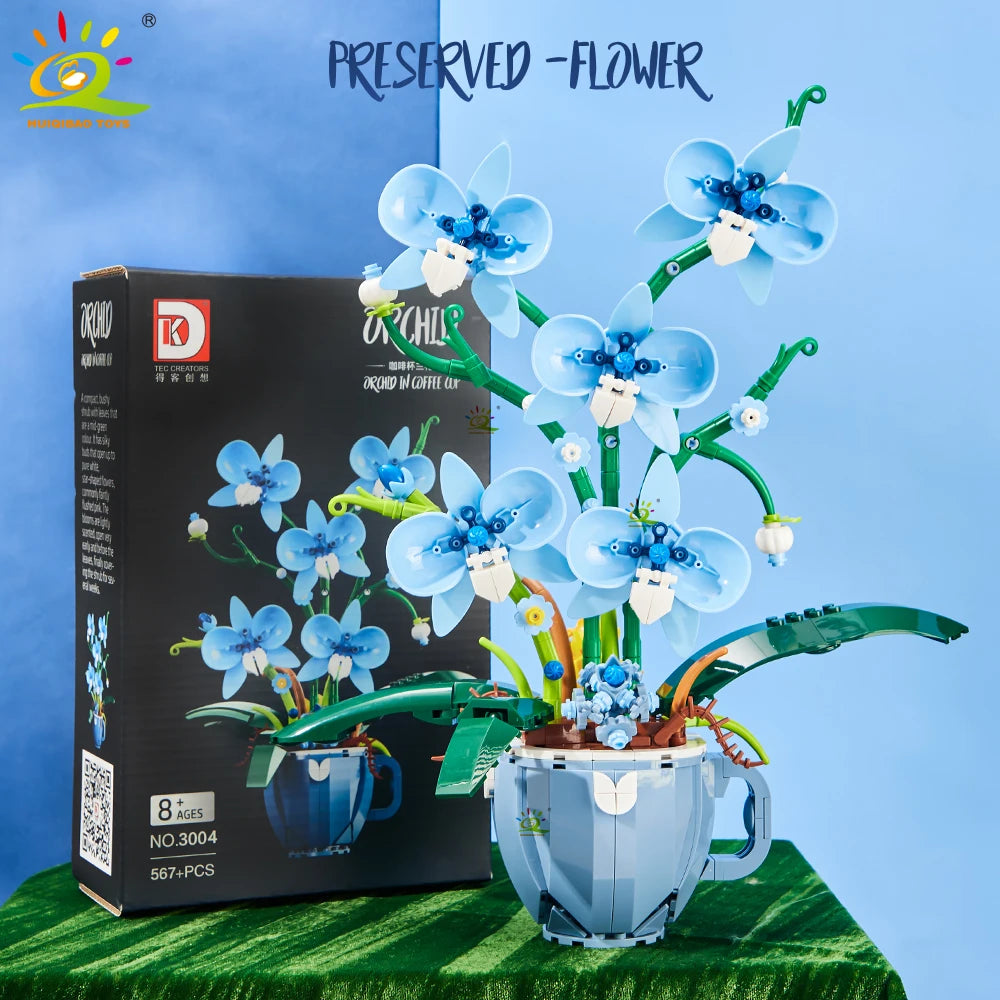 Premium Lego Compatible Building Blocks 3D Orchid Bouquet Coffee Cup Potted Decor For Home And Desk - ToylandEU