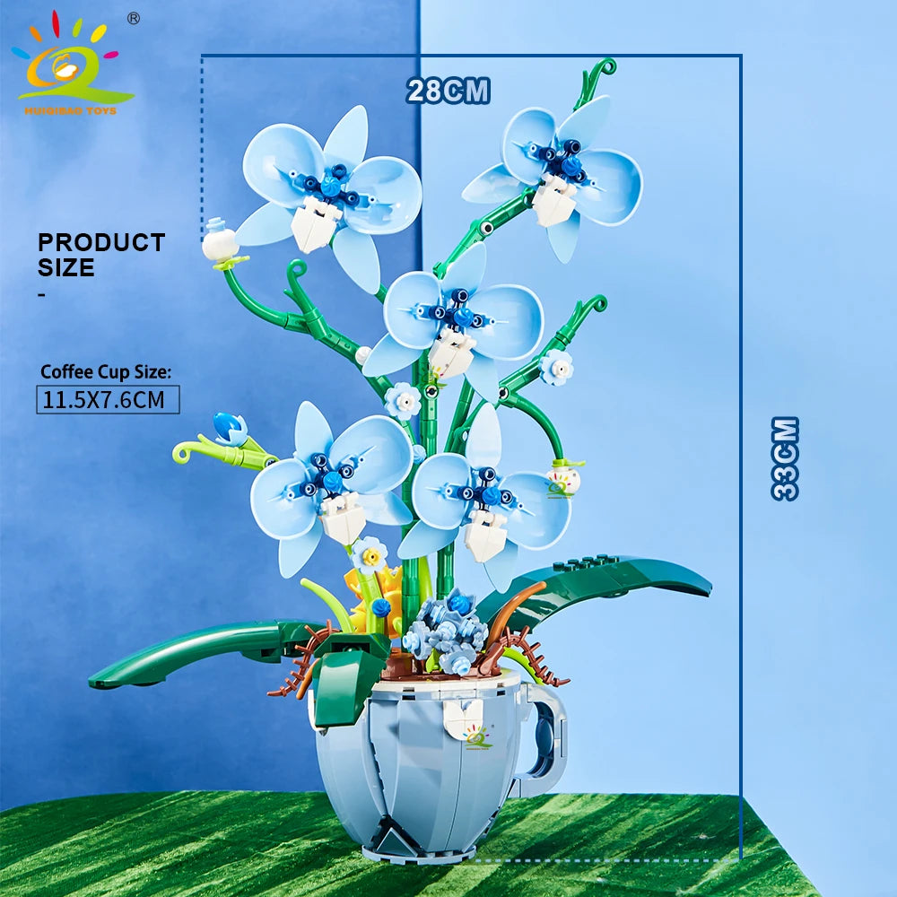 Premium Lego Compatible Building Blocks 3D Orchid Bouquet Coffee Cup Potted Decor For Home And Desk - ToylandEU