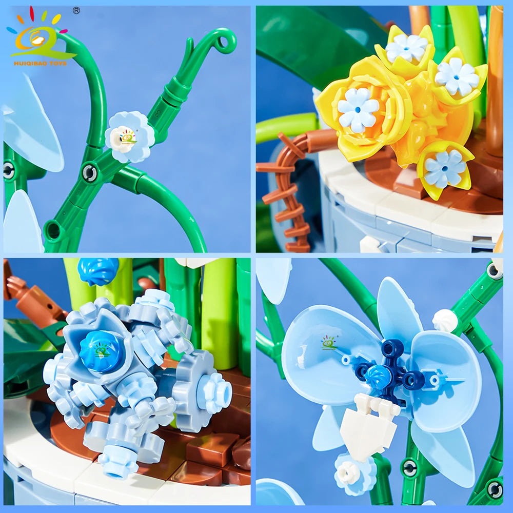 Premium Lego Compatible Building Blocks 3D Orchid Bouquet Coffee Cup Potted Decor For Home And Desk - ToylandEU