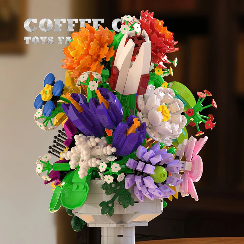 Premium Lego Compatible Building Blocks Set Romantic Flowers Bouquet Potted Plant For Home Decoration - ToylandEU