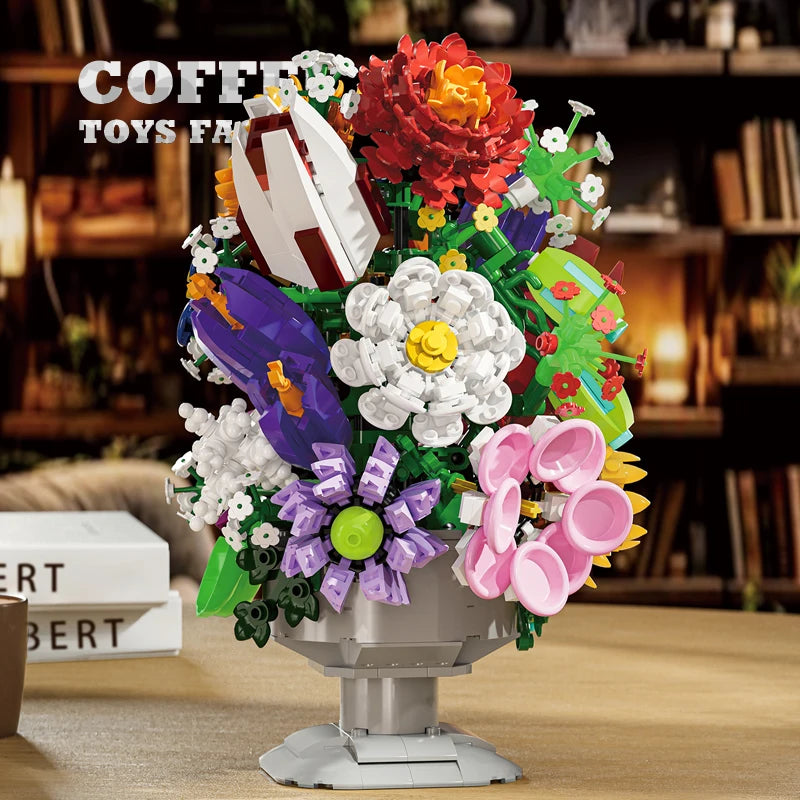 Premium Lego Compatible Building Blocks Set Romantic Flowers Bouquet Potted Plant For Home Decoration - ToylandEU