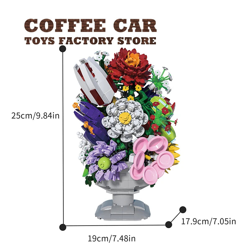 Premium Lego Compatible Building Blocks Set Romantic Flowers Bouquet Potted Plant For Home Decoration - ToylandEU