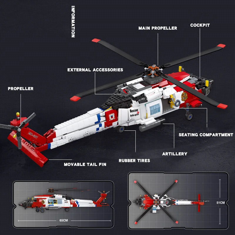Premium Lego Compatible Military Vehicle Model Set Featuring MH60T Jayhawk Helicopter For Adults 18 Plus - ToylandEU