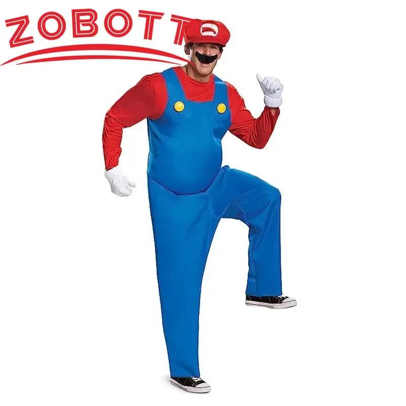 Premium Luigi Cosplay Costume Unisex Jumpsuit Beard Hat - ToylandEU