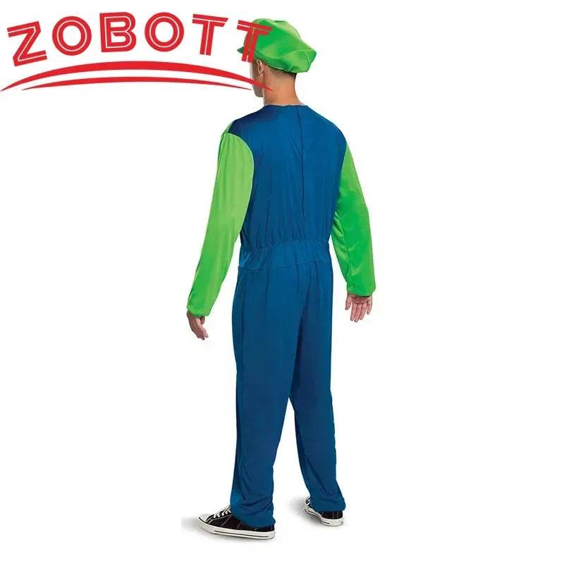Premium Luigi Cosplay Costume Unisex Jumpsuit Beard Hat - ToylandEU