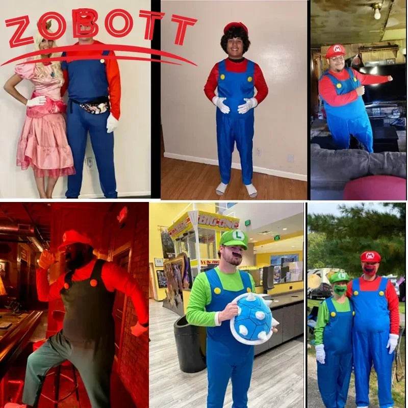 Premium Luigi Cosplay Costume Unisex Jumpsuit Beard Hat - ToylandEU