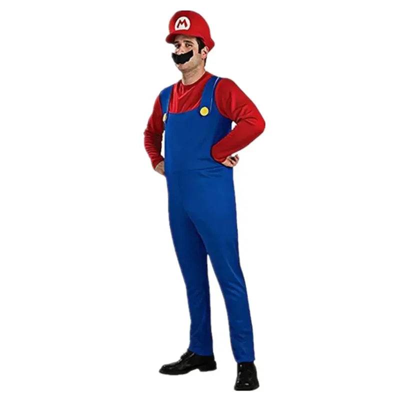 Premium Luigi Cosplay Costume Unisex Jumpsuit Beard Hat - ToylandEU