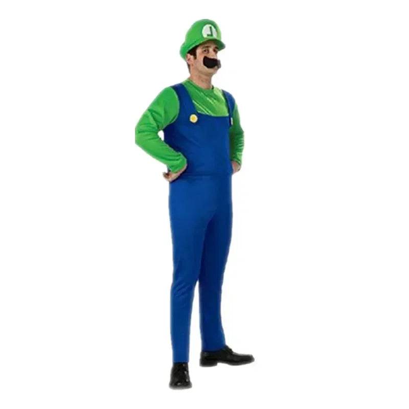 Premium Luigi Cosplay Costume Unisex Jumpsuit Beard Hat - ToylandEU