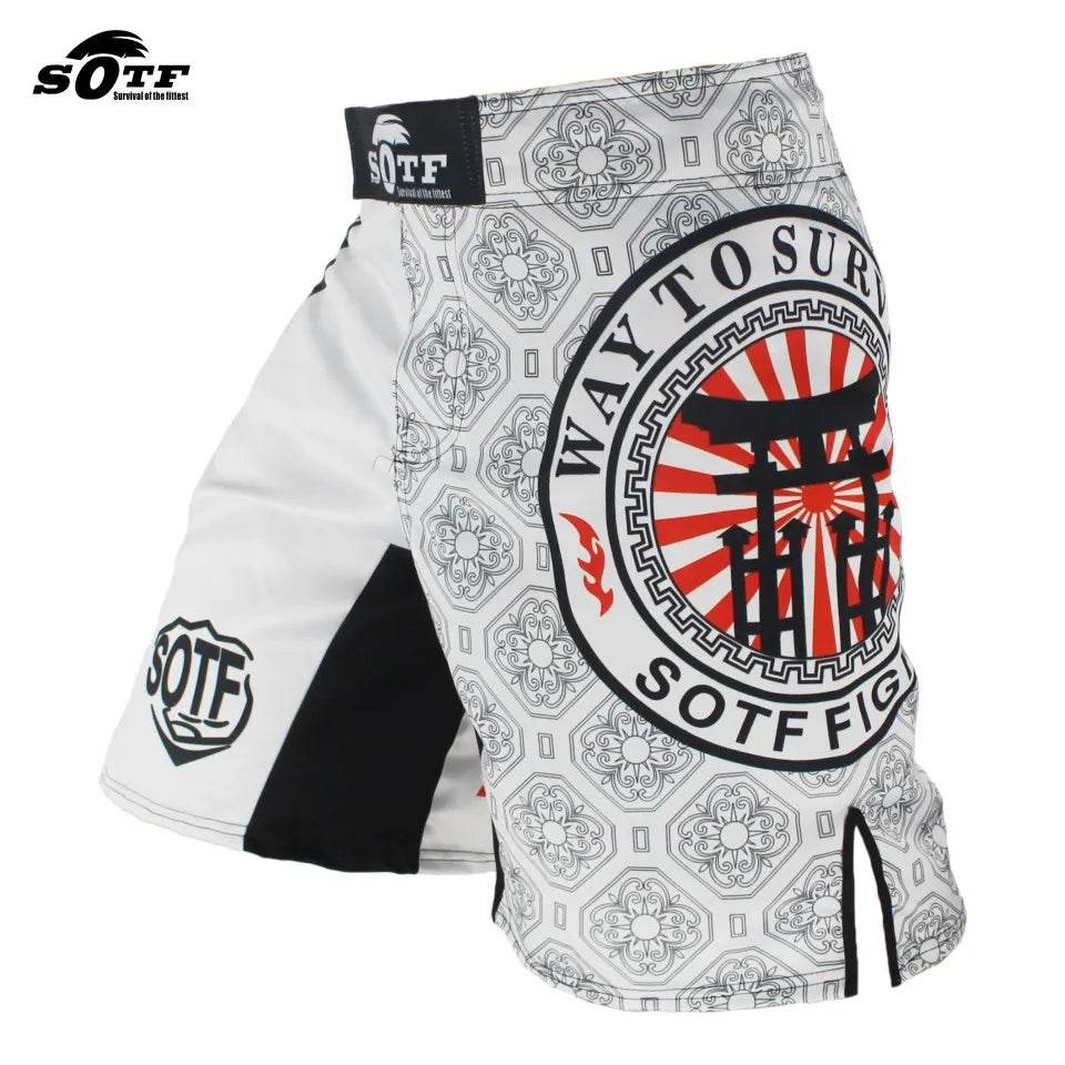 Premium MMA Fight Shorts White Japanese Style Print For Men - ToylandEU