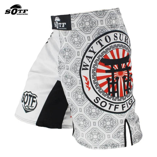 Premium MMA Fight Shorts White Japanese Style Print For Men - ToylandEU