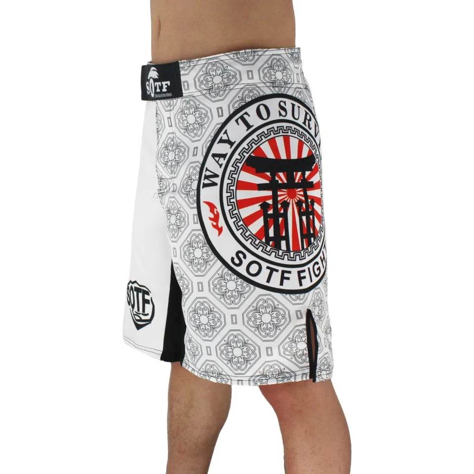Premium MMA Fight Shorts White Japanese Style Print For Men - ToylandEU