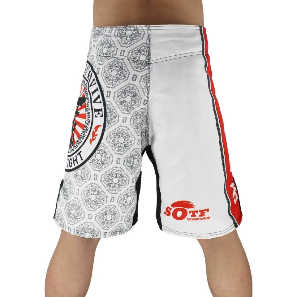 Premium MMA Fight Shorts White Japanese Style Print For Men - ToylandEU