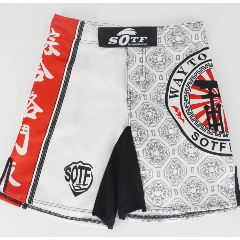 Premium MMA Fight Shorts White Japanese Style Print For Men - ToylandEU
