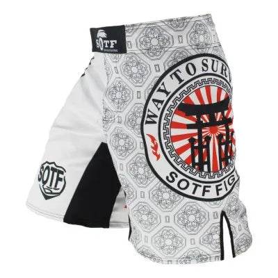 Premium MMA Fight Shorts White Japanese Style Print For Men - ToylandEU