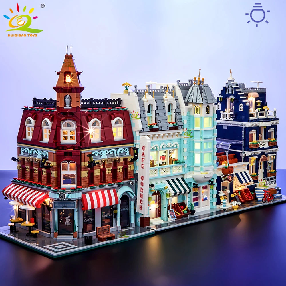 Premium MOC Building Blocks City Corner Coffee Shop Architecture Style Street View For Children - ToylandEU