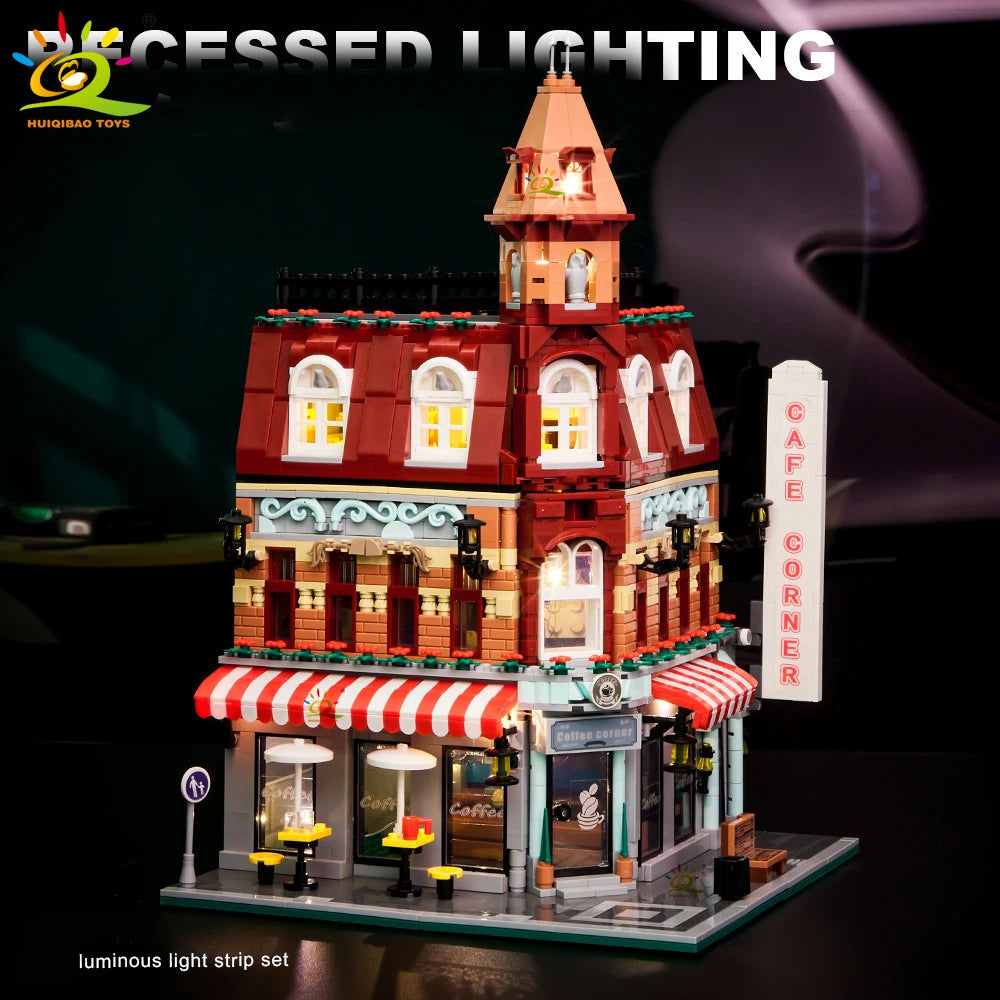 Premium MOC Building Blocks City Corner Coffee Shop Architecture Style Street View For Children - ToylandEU