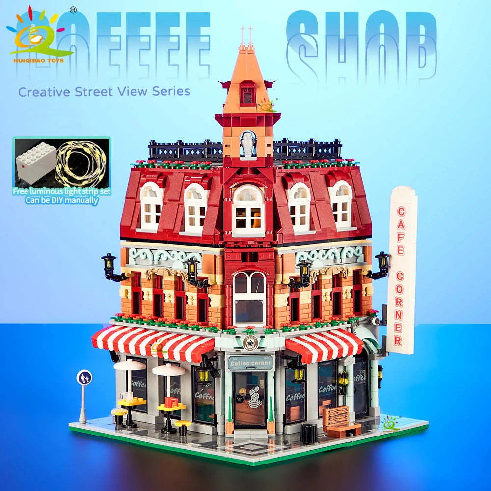 Premium MOC Building Blocks City Corner Coffee Shop Architecture Style Street View For Children - ToylandEU