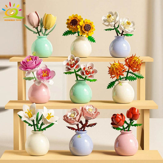 Premium MOC Flower Vase Kit Eternal Bouquet For Desk Decor - ToylandEU