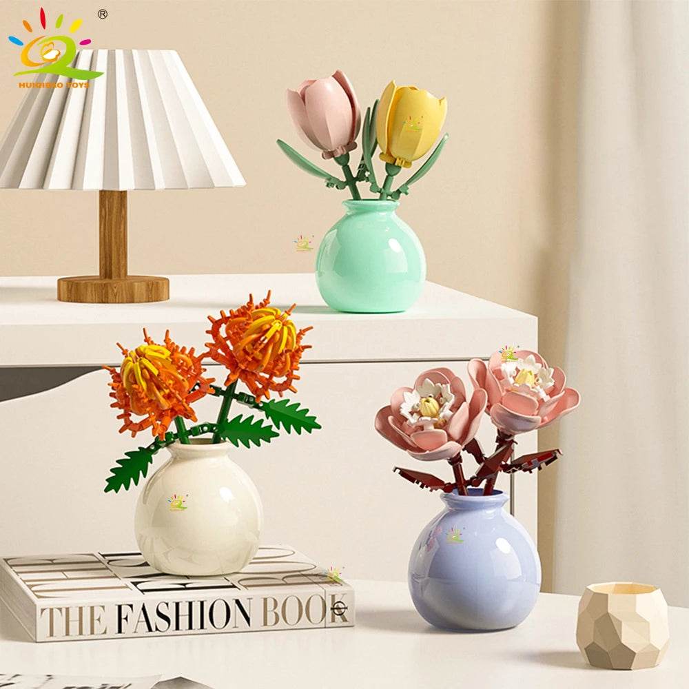 Premium MOC Flower Vase Kit Eternal Bouquet For Desk Decor - ToylandEU