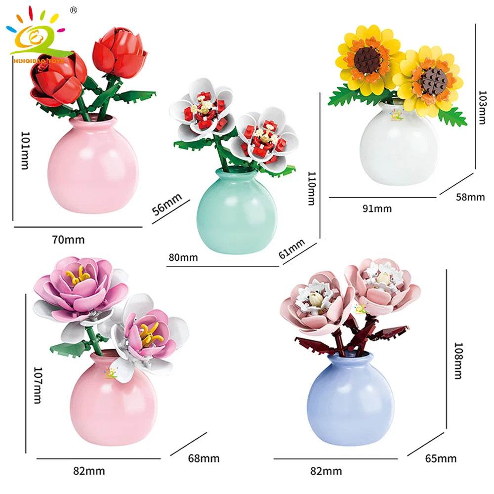 Premium MOC Flower Vase Kit Eternal Bouquet For Desk Decor - ToylandEU