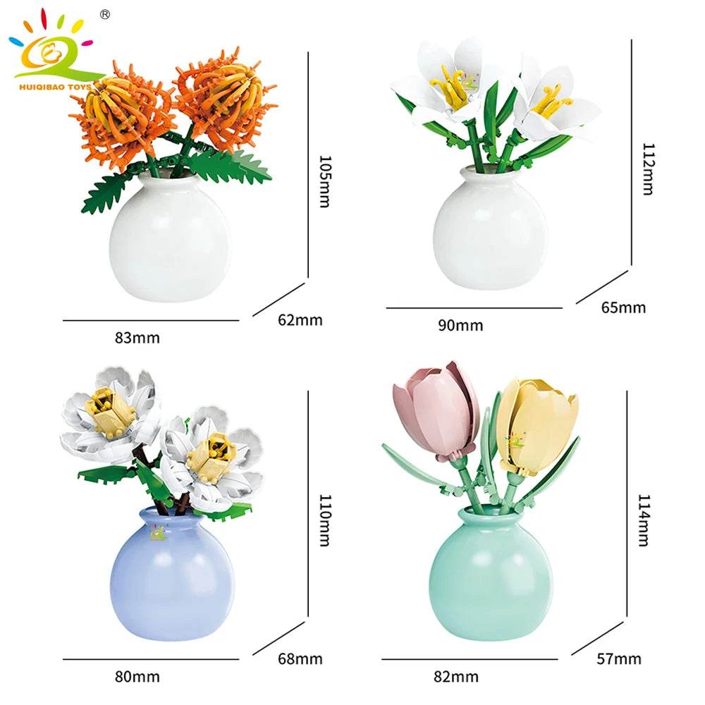 Premium MOC Flower Vase Kit Eternal Bouquet For Desk Decor - ToylandEU