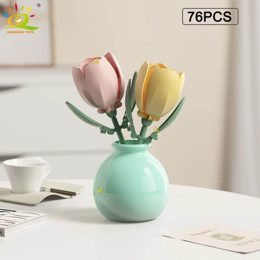 Premium MOC Flower Vase Kit Eternal Bouquet For Desk Decor - ToylandEU