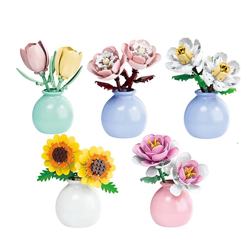 Premium MOC Flower Vase Kit Eternal Bouquet For Desk Decor - ToylandEU