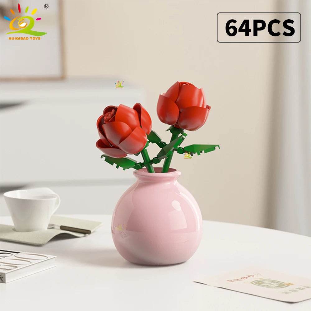 Premium MOC Flower Vase Kit Eternal Bouquet For Desk Decor - ToylandEU