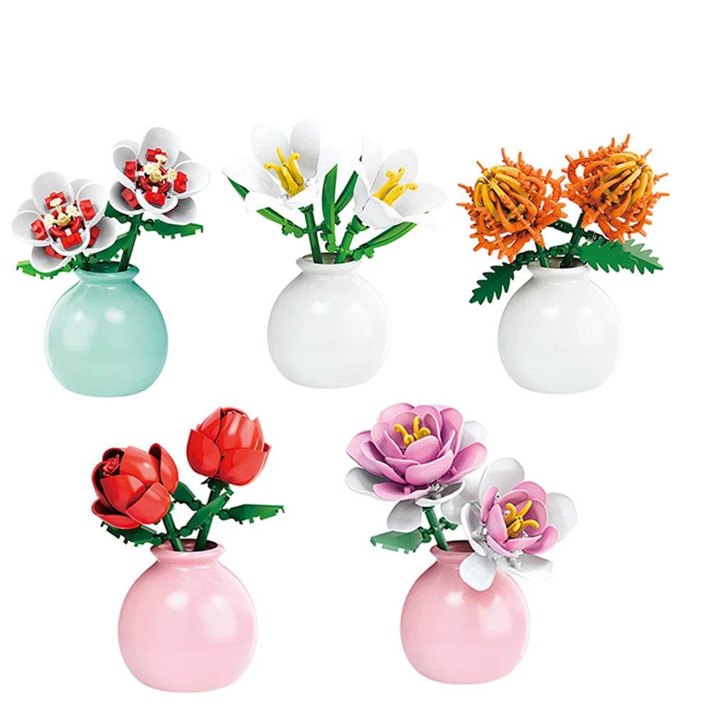 Premium MOC Flower Vase Kit Eternal Bouquet For Desk Decor - ToylandEU