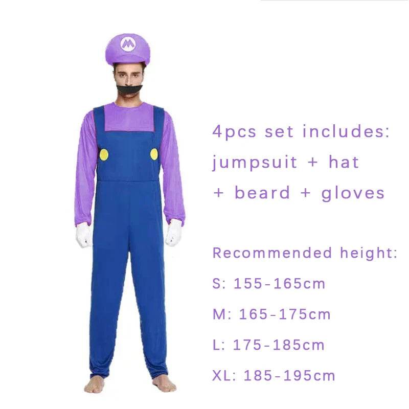 Premium Mario Luigi Cosplay 4 Piece Jumpsuit Set For Adults - ToylandEU