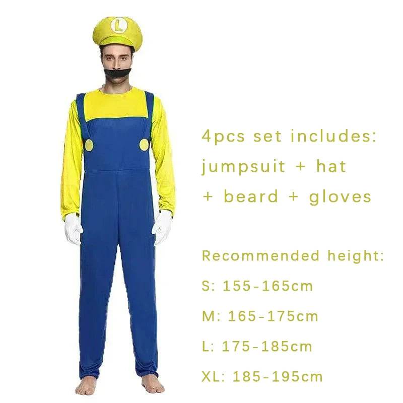 Premium Mario Luigi Cosplay 4 Piece Jumpsuit Set For Adults - ToylandEU