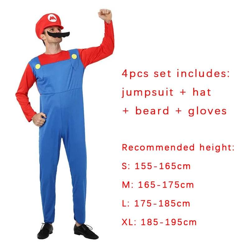 Premium Mario Luigi Cosplay 4 Piece Jumpsuit Set For Adults - ToylandEU
