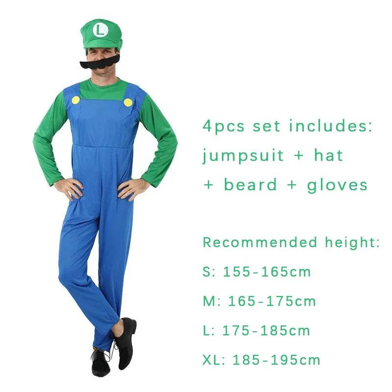 Premium Mario Luigi Cosplay 4 Piece Jumpsuit Set For Adults - ToylandEU