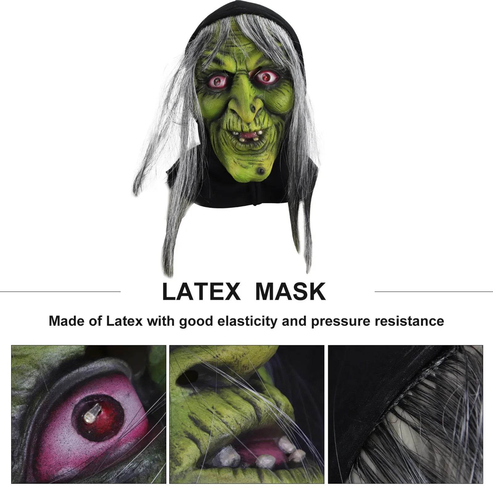 Premium Mask Old Witch Full Head Latex Red Eyes Halloween - ToylandEU
