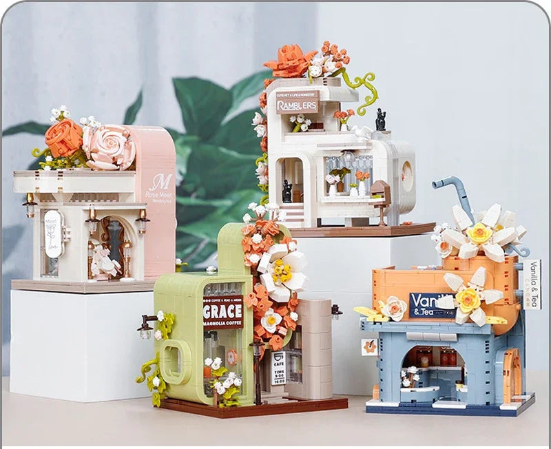 Premium Micro Building Blocks Set Eternal Flower Street Tea Shop Scene For Home Decor And Hospitality Enthusiasts - ToylandEU