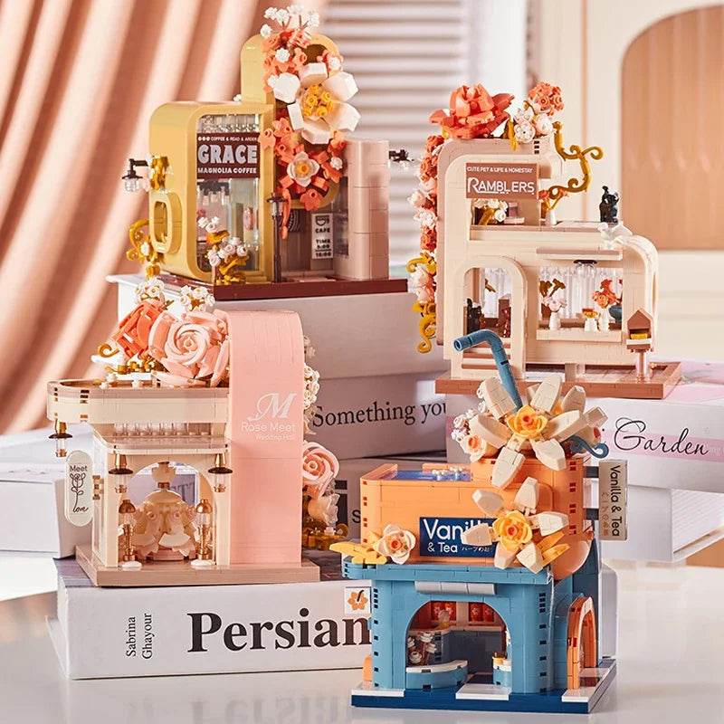 Premium Micro Building Blocks Set Eternal Flower Street Tea Shop Scene For Home Decor And Hospitality Enthusiasts - ToylandEU