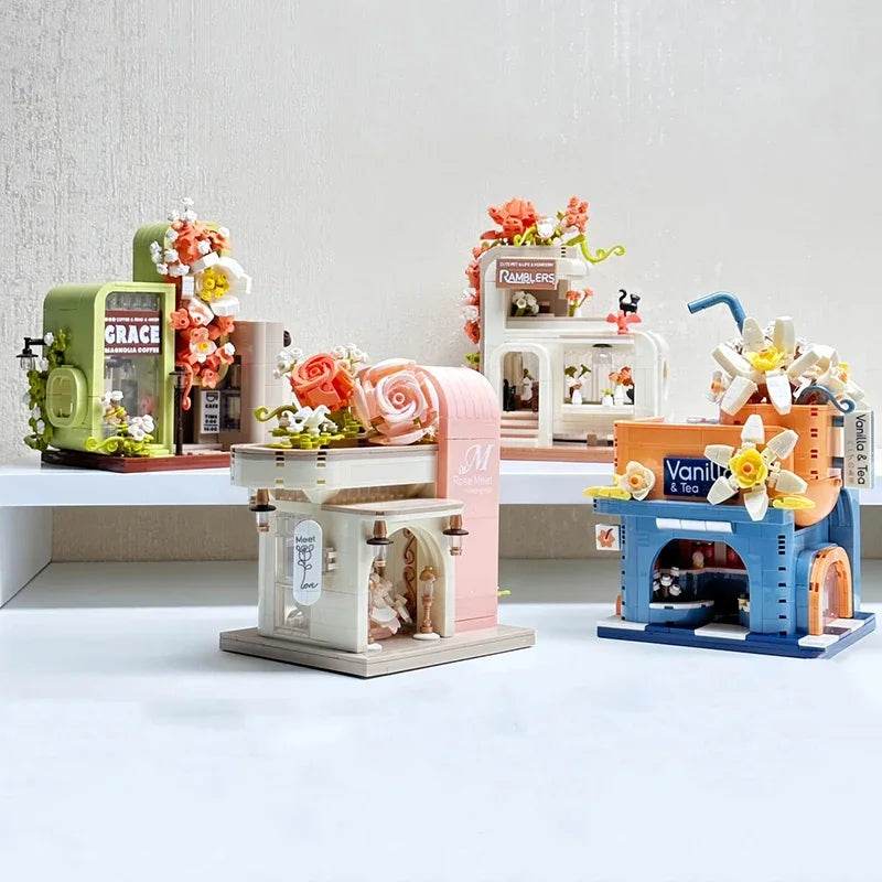Premium Micro Building Blocks Set Eternal Flower Street Tea Shop Scene For Home Decor And Hospitality Enthusiasts - ToylandEU