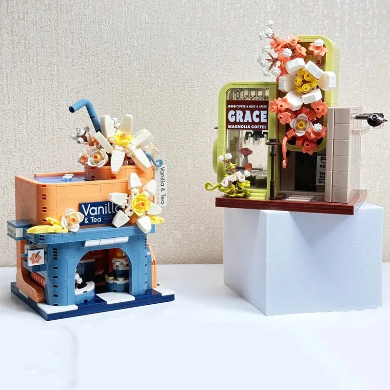 Premium Micro Building Blocks Set Eternal Flower Street Tea Shop Scene For Home Decor And Hospitality Enthusiasts - ToylandEU