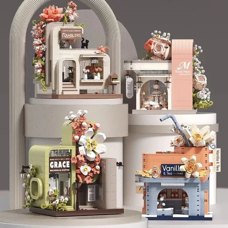 Premium Micro Building Blocks Set Eternal Flower Street Tea Shop Scene For Home Decor And Hospitality Enthusiasts - ToylandEU