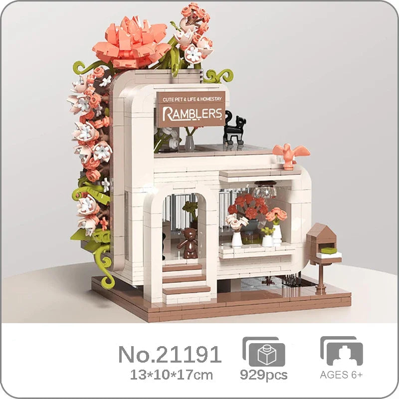 Premium Micro Building Blocks Set Eternal Flower Street Tea Shop Scene For Home Decor And Hospitality Enthusiasts - ToylandEU