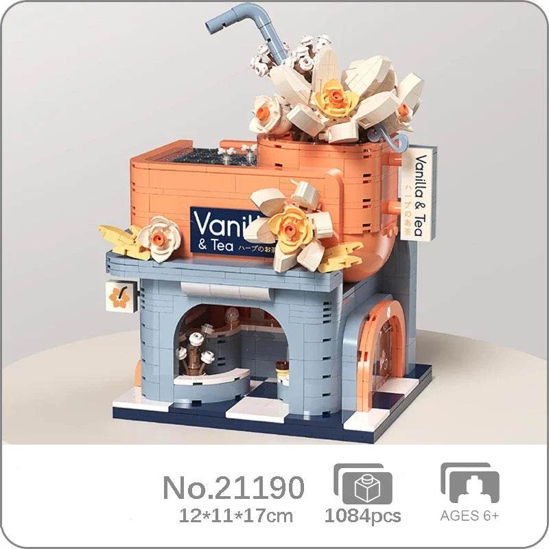 Premium Micro Building Blocks Set Eternal Flower Street Tea Shop Scene For Home Decor And Hospitality Enthusiasts - ToylandEU