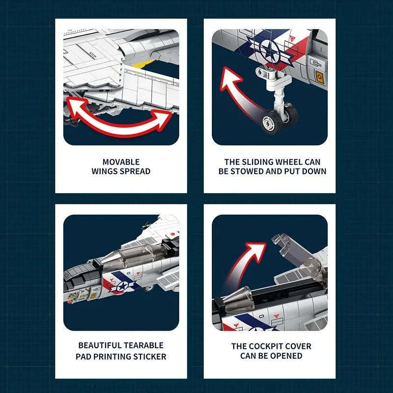 Premium Military Building Blocks F14 Tomcat Carrier Base Model 1600Pcs For Kids And Adults - ToylandEU