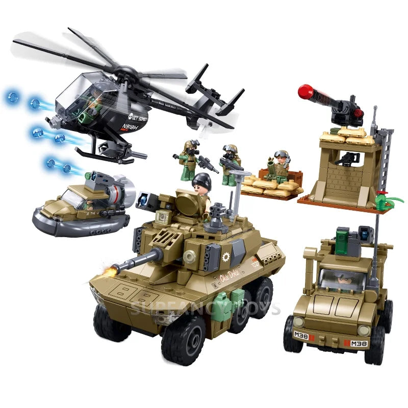 Premium Military Building Blocks Set With 744 Pieces EBRC Reconnaissance Armored Vehicle Helicopter For Teen Builders - ToylandEU