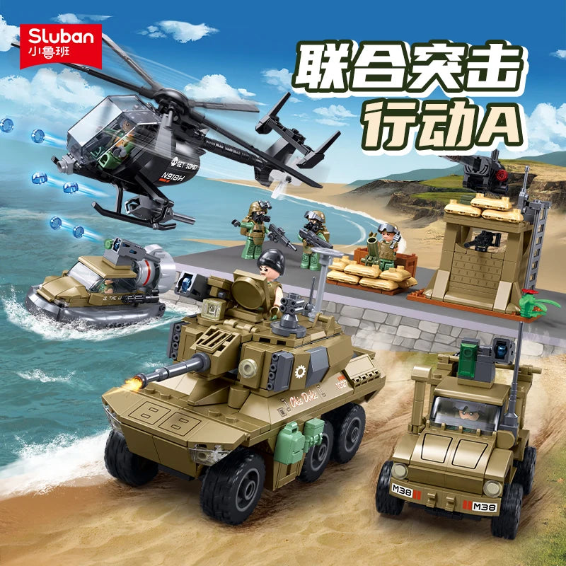 Premium Military Building Blocks Set With 744 Pieces EBRC Reconnaissance Armored Vehicle Helicopter For Teen Builders - ToylandEU