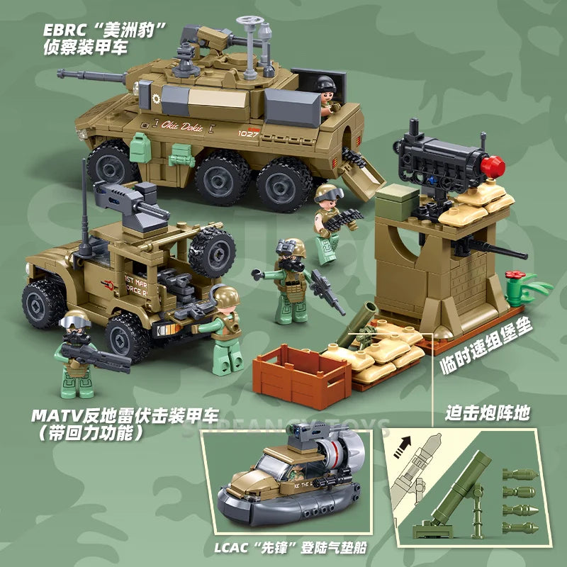 Premium Military Building Blocks Set With 744 Pieces EBRC Reconnaissance Armored Vehicle Helicopter For Teen Builders - ToylandEU