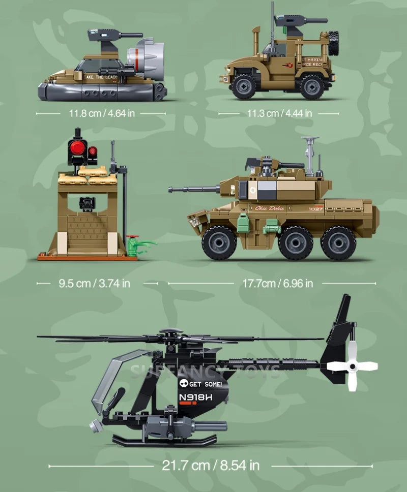 Premium Military Building Blocks Set With 744 Pieces EBRC Reconnaissance Armored Vehicle Helicopter For Teen Builders - ToylandEU