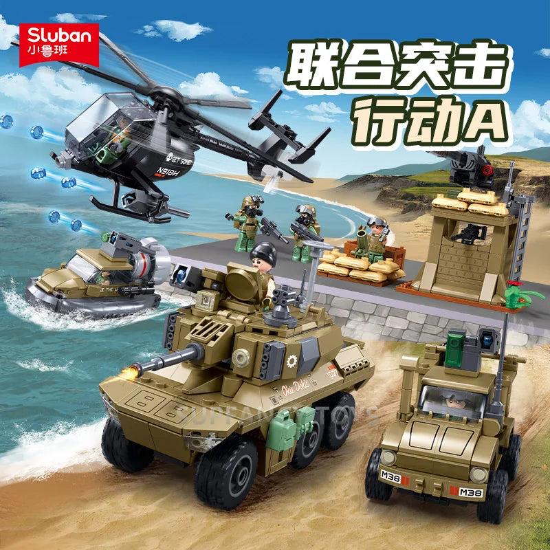 Premium Military Building Blocks Set With 744 Pieces EBRC Reconnaissance Armored Vehicle Helicopter For Teen Builders - ToylandEU