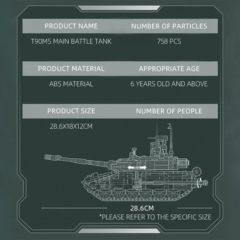 Premium Military Building Blocks Toy Set T90MS Main Battle Tank Model For Kids And Adult Collectors Gift - ToylandEU